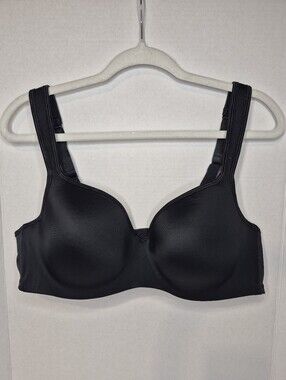 Black Full-Coverage Support Bra with Wide Straps